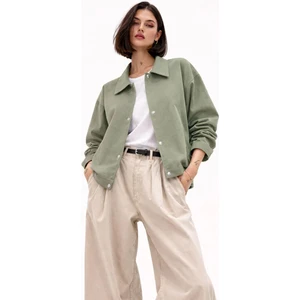 Kadın Oversize Basic Gabardin Mevsimlik Polo Yaka Ceket