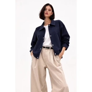 Kadın Oversize Basic Gabardin Mevsimlik Polo Yaka Ceket