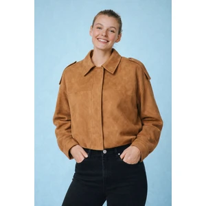 Oversize Kalıp Süet Bomber Ince Ceket Mont