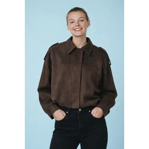 Oversize Kalıp Süet Bomber Ince Ceket Mont