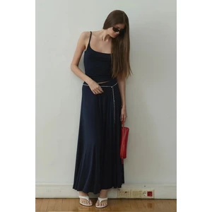 Suud Collection Lacivert Kate Dökümlü Uzun Etek