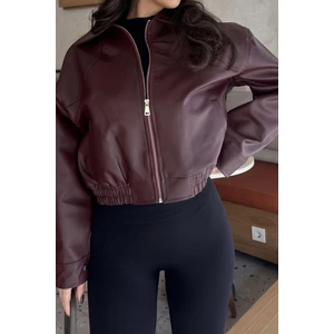 Paris Oversize Bomber Deri Ceket Bordo