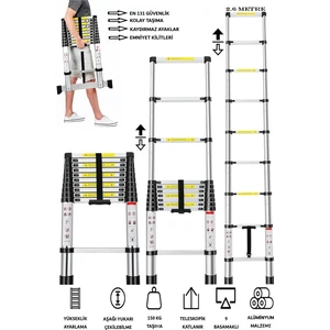 Alüminyum Katlanır Merdiven 2.6 Metre 9 Basamak