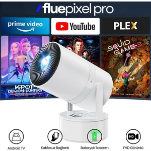 Flue Pixel | Bataryalı Android Projeksiyon | Dahili Hoparlör | 4K Destekli