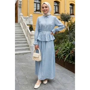 Pullu Gömlekli Ikili Açık Mavi Takım