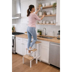 Beyaz Katlanabillir Ahşap Basamaklı Çok Amaçlı Merdiven