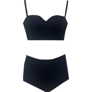 Siyah Yüksek Bel Bikini Alt Üst Takım