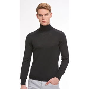 Boğazlı Slim Fit Siyah Merino Yün Triko