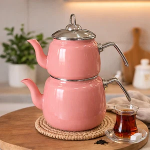 Net Çelik  Emaye Çaydanlık Seti Somon