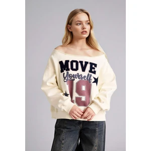 Oversize Kayık Yaka Baskılı Sweatshirt G9613AX26SP