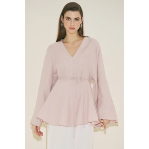 %100 KETEN VOLÜMLÜ TUNİK PEMBE