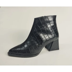 Kadın Hakiki Deri Siyah Kroko Topuklu Bot