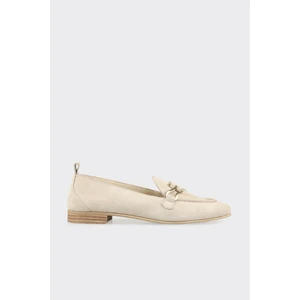 Bej Deri Kadın Loafer