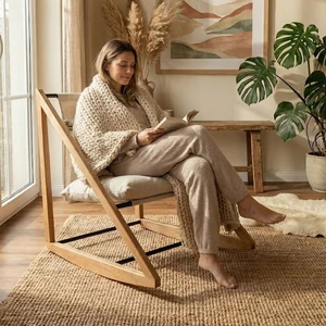 Lupa Bohem Ahşap Berjer , Açık Krem