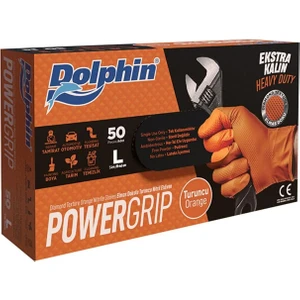 Dolphin Powergrip Ekstra Kalın Turuncu Nitril Eldiven 50 Li  L Beden