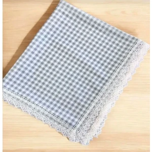140 x170 Raşel Leke Tutmaz Güpürlü Sofra Bezi Ekose Gri