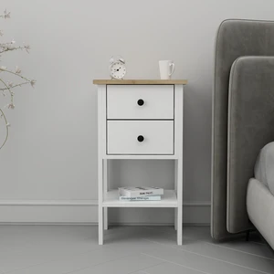 Mobilya Çift Çekmeceli Komodin Beyaz Meşe Plus