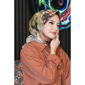 Doğa Desen Gri Soft Pamuk Eşarp