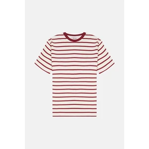 Reflect Studio Çizgili Heavyweight T-Shirt - Kırmızı / Ekru