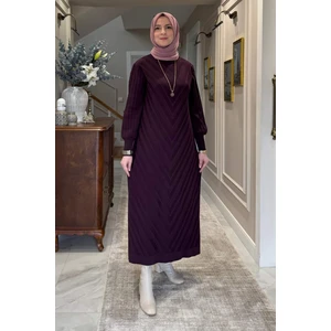 Rabia Şamlı Yağmur Triko Elbise Mürdüm