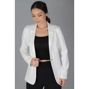 SWEETNESS Kadın Beyaz Tek Düğmeli Astarlı Ceket