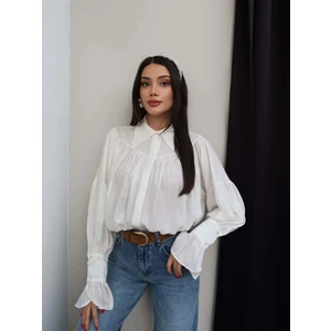 Ekru Büzgülü Gömlek