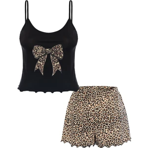 Koza İç Giyim Kadın Ince Askılı Desenli Pamuklu Şortlu Pijama Takımı