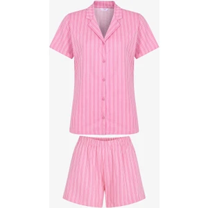 Pinkish Stripes Pamuklu Gömlek Şort Pijama Takımı