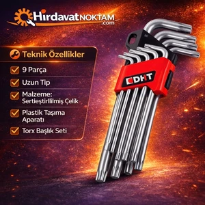 9 Parça Uzun Torx Allen Anahtar Seti Sertleştirilmiş Çelik