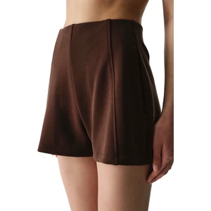 Kahverengi Yüksek Bel Modal Şort