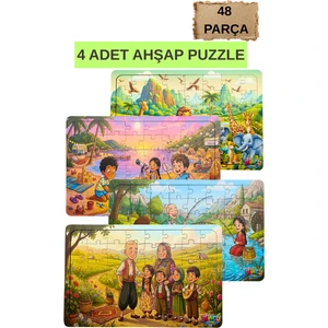 Ahşap Puzzle 4'lü Set Eğitici Yapboz Çoklu Puzzle