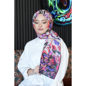 Çiçek Desen Krem Soft Pamuk Şal - Violet