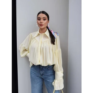 Esra Helvacı Sarı Büzgülü Gömlek