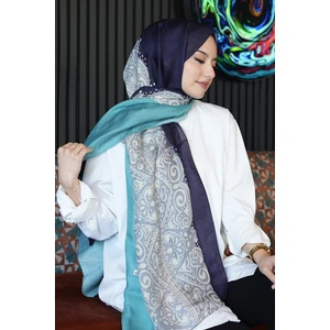 Çiçek Desen Açık Mavi Soft Pamuk Şal