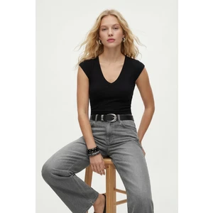 Kadın Marriot Lux Touch V Yaka Kolsuz Siyah Örme Bluz