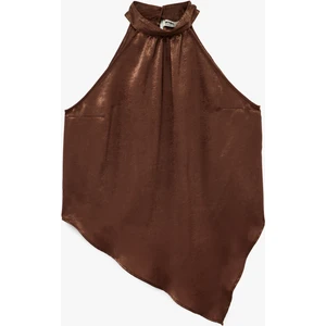 Asimetrik Kolsuz Halter Yaka Saten Bluz