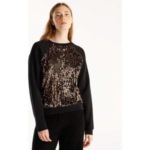 Payetli Bisiklet Yaka Reglan Kol Sweatshirt