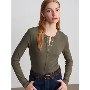 32024 Çıtçıtlı Modal Karışımlı Top-Haki