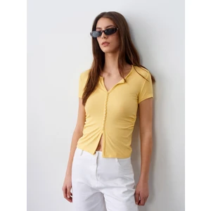 31838 Düğmeli Kısa Kollu Top-Sarı