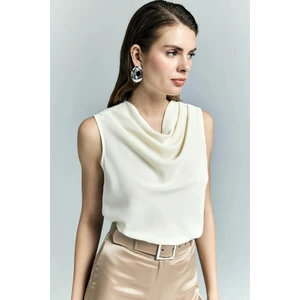 Degaje Yaka Kolsuz Bluz - Sarı