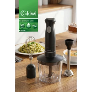 KC-8219H Paslanmaz Çelik Bıçaklı El Blender Seti ( Siyah )