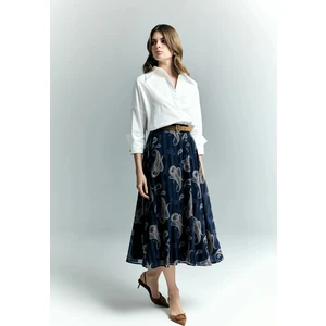 Şal Desen Şifon Etek - Lacivert
