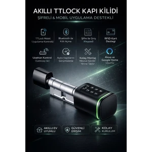 Ttlock Akıllı Kapı Kilidi Elektronik Silindir Şifreli Kartlı Mobil App Bluetooth Smart Lock Siyah