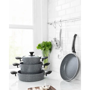 Madame Coco Gordes Granite Look 7 Parça Tencere Seti - Gri