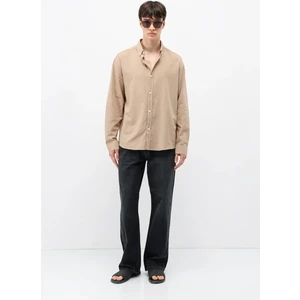 Basic Oversize Pamuk  Keten Gömlek Vizon