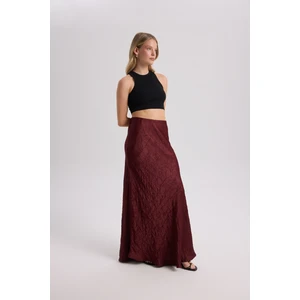 Eubah Kırışık Uzun Bordo Saten Etek