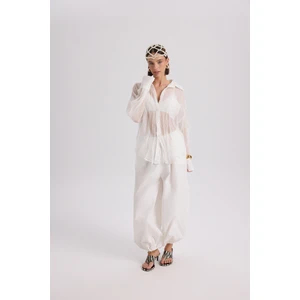 Velora Ekru Poplin Şalvar Pantolon