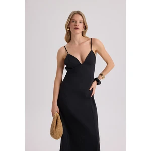 Onella Askılı Siyah Uzun Elbise