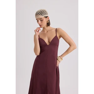 Onella Askılı Bordo Uzun Elbise