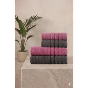 4'lü Ely Mürdüm Antrasit Havlu Seti